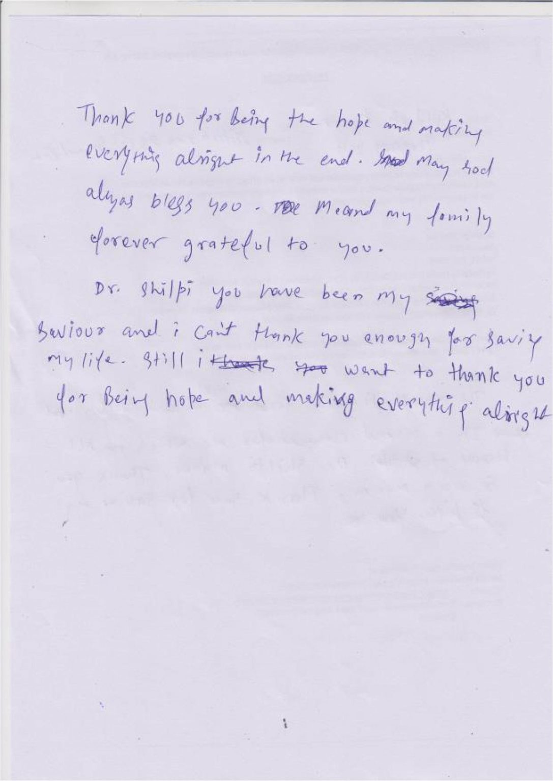Handwritten patient feedback form 10